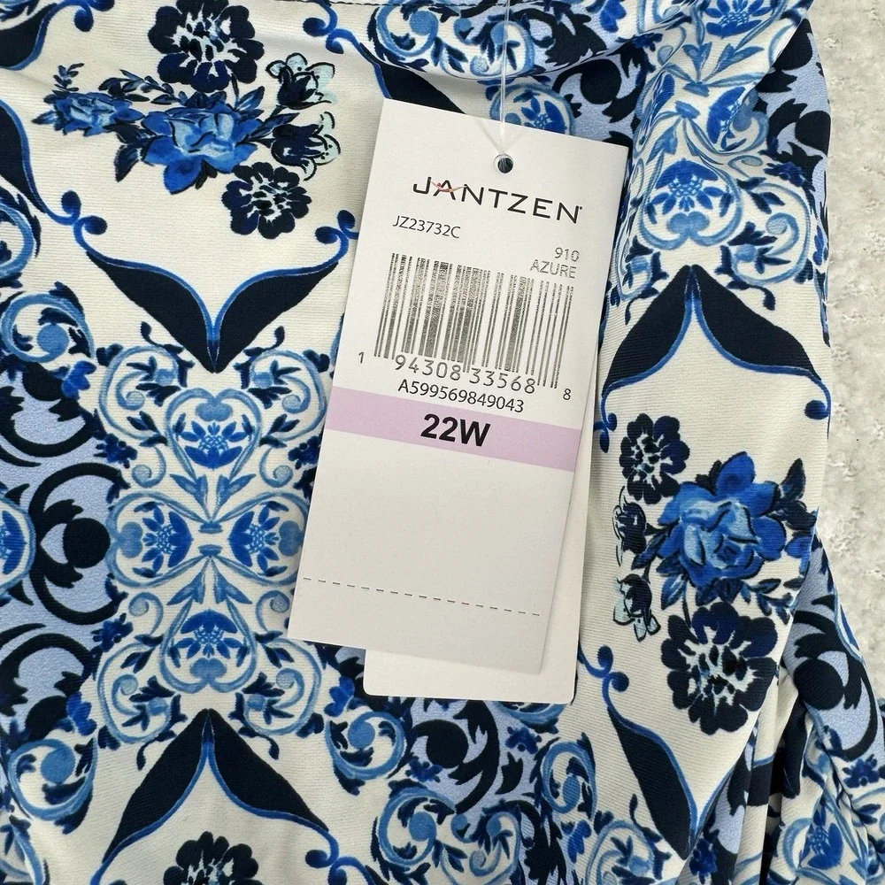 Jantzen‎ Wrap Front Printed Swim Over Skirt Cover Up 22W Blue Ceramic